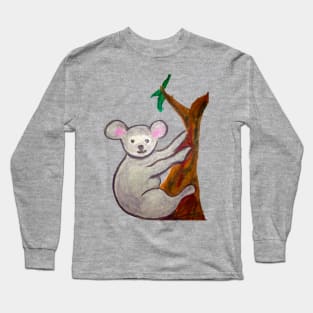 Cute Koala bear hanging on a tree branch Long Sleeve T-Shirt